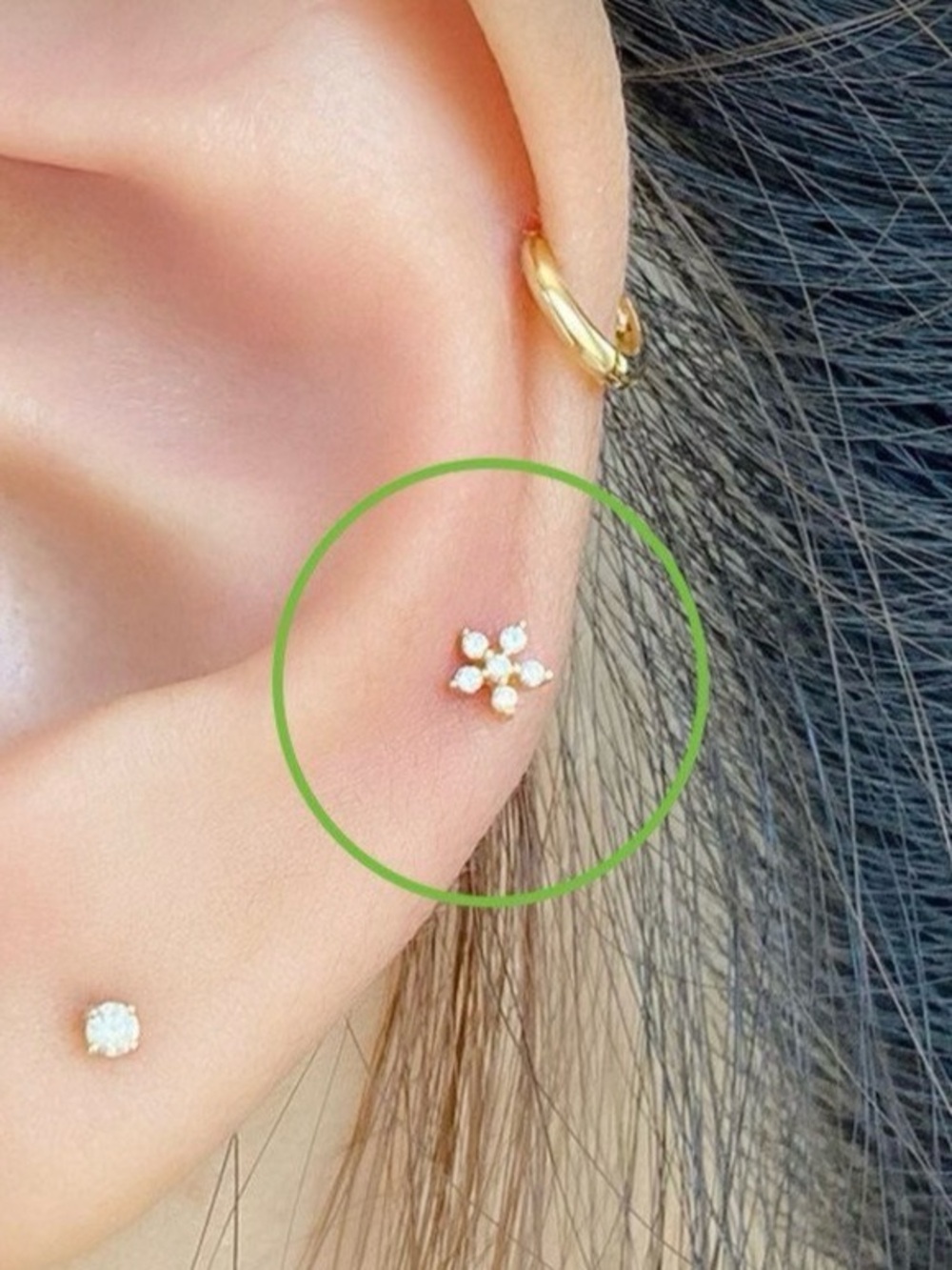 Sterling Silver Tiny Snowflake Cartilage Stud Earring - Gold Plated .925 SS
